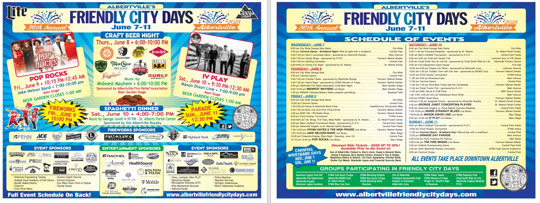 Schedule of Events Albertville Friendly City Days